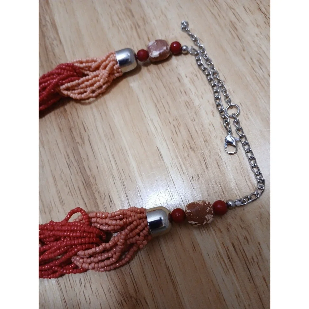 Vintage Seed Bead Choker Necklace Pink Fuchsia Multi Strand 16 Inches - Picture 6 of 6